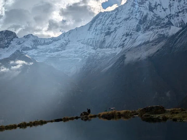Trekking in Nepal with Himalayan mountains