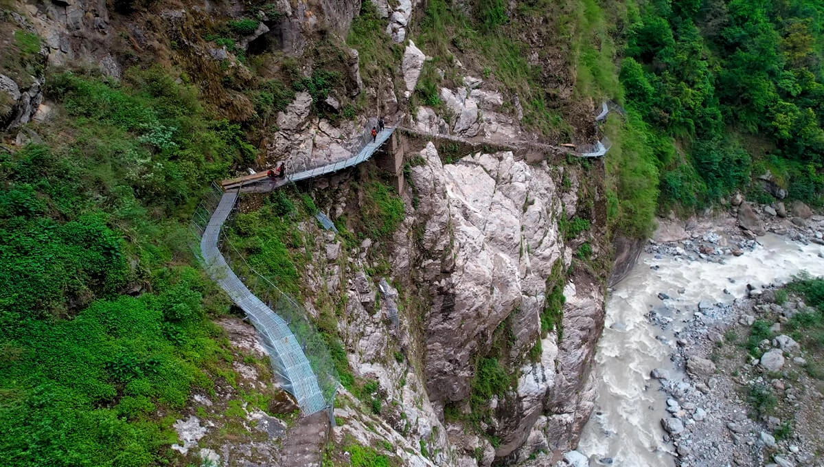 Cantilever Bridge Manaslu Tsum Valley Trek
