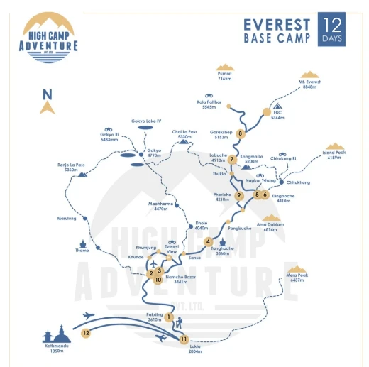 Everest Base Camp 12 Days Trek Map
